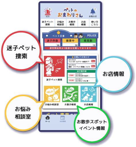 エリア密着迷子ペット捜索アプリ ペットのおまわりさん